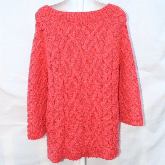 Loft Women’s All Over Chunky Knit Square Neck Coral Sweater, Size Small - Picture 6 of 11